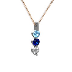 Trinity Taşlı Kolye - Akuamarin, lab safir ve swarovski 14 ayar beyaz altın kolye (40 cm gümüş rolo zincir) #1k46jel