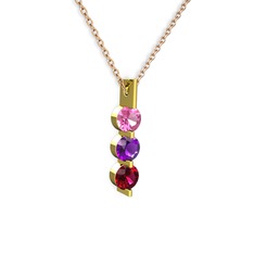 Trinity Taşlı Kolye - Pembe kuvars, ametist ve rodolit garnet 14 ayar altın kolye (40 cm rose altın rolo zincir) #1kdta3x