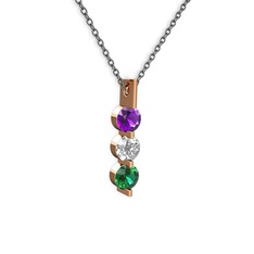 Trinity Taşlı Kolye - Ametist, swarovski ve yeşil kuvars 14 ayar rose altın kolye (40 cm gümüş rolo zincir) #1kgksfg