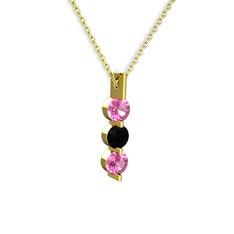 Pembe kuvars ve siyah zirkon 8 ayar altın kolye (40 cm altın rolo zincir)