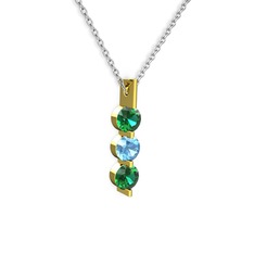 Trinity Taşlı Kolye - Yeşil kuvars ve akuamarin 14 ayar altın kolye (40 cm gümüş rolo zincir) #1kh36ga