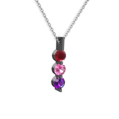 Trinity Taşlı Kolye - Kök yakut, pembe kuvars ve ametist 925 ayar siyah rodyum kaplama gümüş kolye (40 cm beyaz altın rolo zincir) #1knxzmu