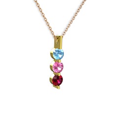 Trinity Taşlı Kolye - Akuamarin, pembe kuvars ve rodolit garnet 14 ayar altın kolye (40 cm rose altın rolo zincir) #1kqw4r5