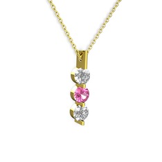 Swarovski ve pembe kuvars 925 ayar altın kaplama gümüş kolye (40 cm altın rolo zincir)