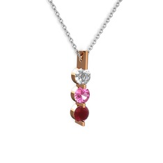 Swarovski, pembe kuvars ve kök yakut 14 ayar rose altın kolye (40 cm gümüş rolo zincir)