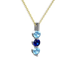 Trinity Taşlı Kolye - Akuamarin ve lab safir 925 ayar gümüş kolye (40 cm altın rolo zincir) #1l7fut9