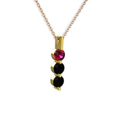 Trinity Taşlı Kolye - Rodolit garnet ve siyah zirkon 925 ayar altın kaplama gümüş kolye (40 cm rose altın rolo zincir) #1l85qlm
