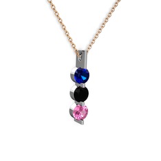Trinity Taşlı Kolye - Lab safir, siyah zirkon ve pembe kuvars 8 ayar beyaz altın kolye (40 cm rose altın rolo zincir) #1lcp022