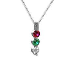 Trinity Taşlı Kolye - Rodolit garnet, yeşil kuvars ve swarovski 14 ayar beyaz altın kolye (40 cm gümüş rolo zincir) #1lf9257