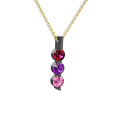 Trinity Taşlı Kolye - Rodolit garnet, ametist ve pembe kuvars 925 ayar siyah rodyum kaplama gümüş kolye (40 cm altın rolo zincir) #1lllfk7