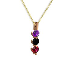Trinity Taşlı Kolye - Ametist, siyah zirkon ve rodolit garnet 925 ayar rose altın kaplama gümüş kolye (40 cm gümüş rolo zincir) #1lm3tdx