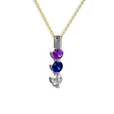 Trinity Taşlı Kolye - Ametist, lab safir ve swarovski 14 ayar beyaz altın kolye (40 cm altın rolo zincir) #1lqsoqw