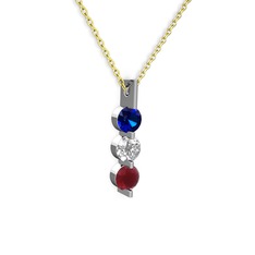 Lab safir, swarovski ve kök yakut 925 ayar gümüş kolye (40 cm altın rolo zincir)