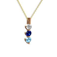 Trinity Taşlı Kolye - Swarovski, lab safir ve akuamarin 8 ayar rose altın kolye (40 cm gümüş rolo zincir) #1lvweom