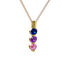 Trinity Taşlı Kolye - Lab safir, ametist ve pembe kuvars 8 ayar altın kolye (40 cm rose altın rolo zincir) #1m2vhdj