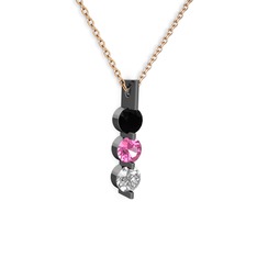 Trinity Taşlı Kolye - Siyah zirkon, pembe kuvars ve swarovski 925 ayar siyah rodyum kaplama gümüş kolye (40 cm rose altın rolo zincir) #1m77ugs