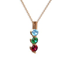 Akuamarin, yeşil kuvars ve rodolit garnet 14 ayar rose altın kolye (40 cm rose altın rolo zincir)