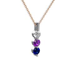 Swarovski, ametist ve lab safir 8 ayar beyaz altın kolye (40 cm rose altın rolo zincir)