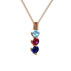 Akuamarin, rodolit garnet ve lab safir 8 ayar rose altın kolye (40 cm gümüş rolo zincir)