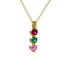 Trinity Taşlı Kolye - Rodolit garnet, yeşil kuvars ve pembe kuvars 14 ayar altın kolye (40 cm gümüş rolo zincir) #1mhlus1