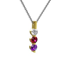 Trinity Taşlı Kolye - Swarovski, rodolit garnet ve ametist 8 ayar altın kolye (40 cm gümüş rolo zincir) #1miad6m