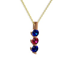 Trinity Taşlı Kolye - Lab safir ve rodolit garnet 8 ayar rose altın kolye (40 cm gümüş rolo zincir) #1mlwiwa
