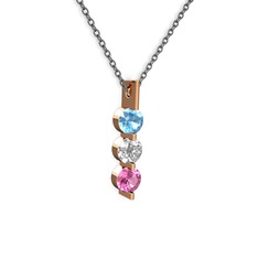 Trinity Taşlı Kolye - Akuamarin, swarovski ve pembe kuvars 8 ayar rose altın kolye (40 cm gümüş rolo zincir) #1n4b5y0