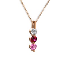 Trinity Taşlı Kolye - Swarovski, rodolit garnet ve pembe kuvars 14 ayar rose altın kolye (40 cm rose altın rolo zincir) #1n4ootg