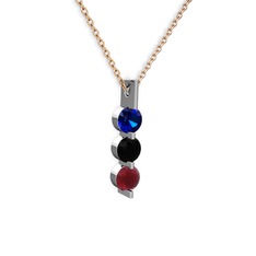 Lab safir, siyah zirkon ve kök yakut 925 ayar gümüş kolye (40 cm gümüş rolo zincir)