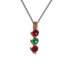 Rodolit garnet, yeşil kuvars ve kök yakut 925 ayar rose altın kaplama gümüş kolye (40 cm gümüş rolo zincir)