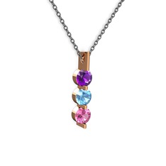 Ametist, akuamarin ve pembe kuvars 925 ayar rose altın kaplama gümüş kolye (40 cm gümüş rolo zincir)