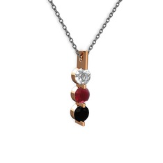 Trinity Taşlı Kolye - Swarovski, kök yakut ve siyah zirkon 14 ayar rose altın kolye (40 cm gümüş rolo zincir) #1na7bqs