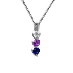 Trinity Taşlı Kolye - Swarovski, ametist ve lab safir 8 ayar beyaz altın kolye (40 cm gümüş rolo zincir) #1ndcpsv