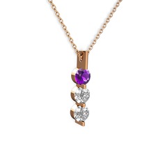 Trinity Taşlı Kolye - Ametist ve swarovski 8 ayar rose altın kolye (40 cm gümüş rolo zincir) #1nfeffh