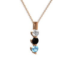 Trinity Taşlı Kolye - Swarovski, siyah zirkon ve akuamarin 8 ayar rose altın kolye (40 cm rose altın rolo zincir) #1ngul5h