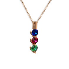 Trinity Taşlı Kolye - Lab safir, rodolit garnet ve yeşil kuvars 14 ayar rose altın kolye (40 cm gümüş rolo zincir) #1nhvwq4