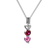Trinity Taşlı Kolye - Swarovski, rodolit garnet ve pembe kuvars 14 ayar beyaz altın kolye (40 cm beyaz altın rolo zincir) #1nj13wk