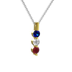 Trinity Taşlı Kolye - Lab safir, swarovski ve kök yakut 925 ayar altın kaplama gümüş kolye (40 cm gümüş rolo zincir) #1nudpaw