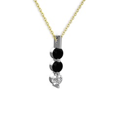 Trinity Taşlı Kolye - Siyah zirkon ve swarovski 8 ayar beyaz altın kolye (40 cm altın rolo zincir) #1nw5yno