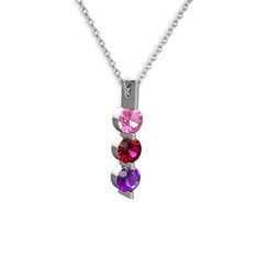 Trinity Taşlı Kolye - Pembe kuvars, rodolit garnet ve ametist 14 ayar beyaz altın kolye (40 cm beyaz altın rolo zincir) #1nwfm22