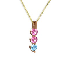 Trinity Taşlı Kolye - Pembe kuvars ve akuamarin 8 ayar rose altın kolye (40 cm gümüş rolo zincir) #1nxp3m7