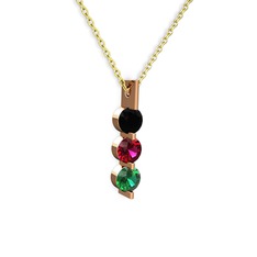 Trinity Taşlı Kolye - Siyah zirkon, rodolit garnet ve yeşil kuvars 8 ayar rose altın kolye (40 cm altın rolo zincir) #1o2yunb