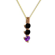 Trinity Taşlı Kolye - Siyah zirkon ve ametist 14 ayar rose altın kolye (40 cm gümüş rolo zincir) #1o6p8k1