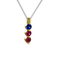 Trinity Taşlı Kolye - Lab safir, rodolit garnet ve kök yakut 8 ayar altın kolye (40 cm beyaz altın rolo zincir) #1obhamb