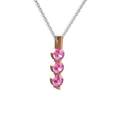 Trinity Taşlı Kolye - Pembe kuvars 8 ayar rose altın kolye (40 cm beyaz altın rolo zincir) #1obknzs