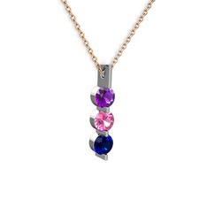 Trinity Taşlı Kolye - Ametist, pembe kuvars ve lab safir 925 ayar gümüş kolye (40 cm rose altın rolo zincir) #1ocd6yl