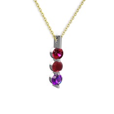 Rodolit garnet, kök yakut ve ametist 925 ayar gümüş kolye (40 cm gümüş rolo zincir)