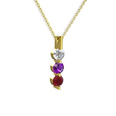 Trinity Taşlı Kolye - Swarovski, ametist ve kök yakut 925 ayar altın kaplama gümüş kolye (40 cm altın rolo zincir) #1ojdnid