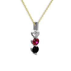 Trinity Taşlı Kolye - Swarovski, rodolit garnet ve siyah zirkon 8 ayar beyaz altın kolye (40 cm altın rolo zincir) #1ojyqfp