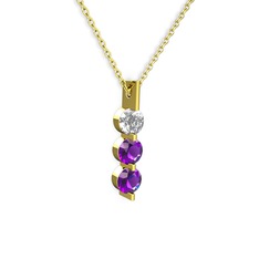 Swarovski ve ametist 14 ayar altın kolye (40 cm altın rolo zincir)
